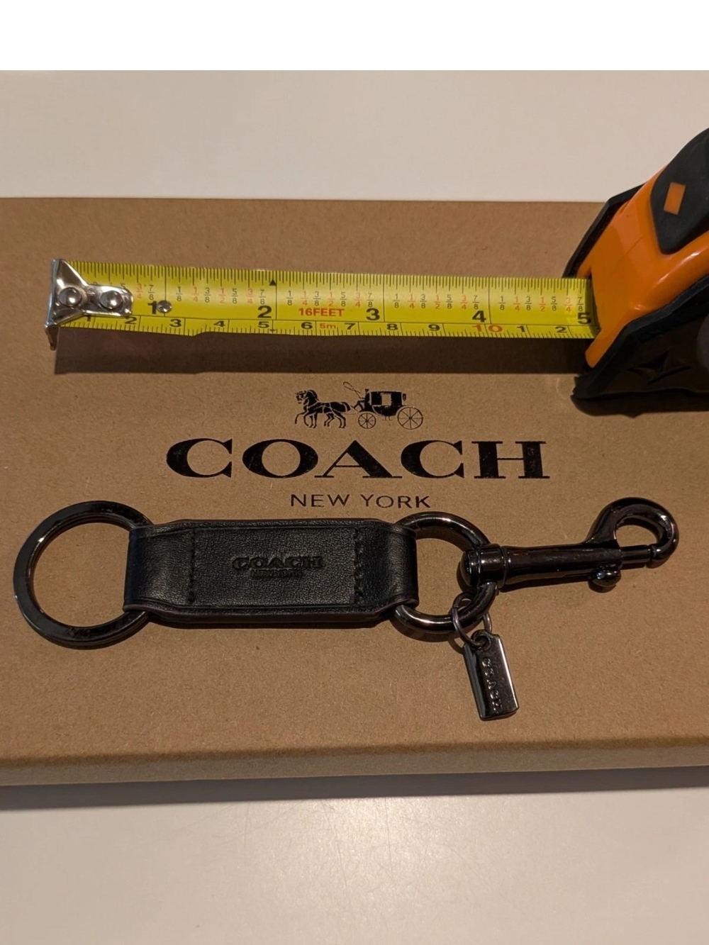 Coach Black Leather Keyring with Gunmetal Hardware Discontinued Rare New